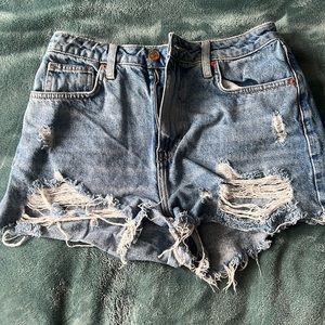 Distressed jean shorts